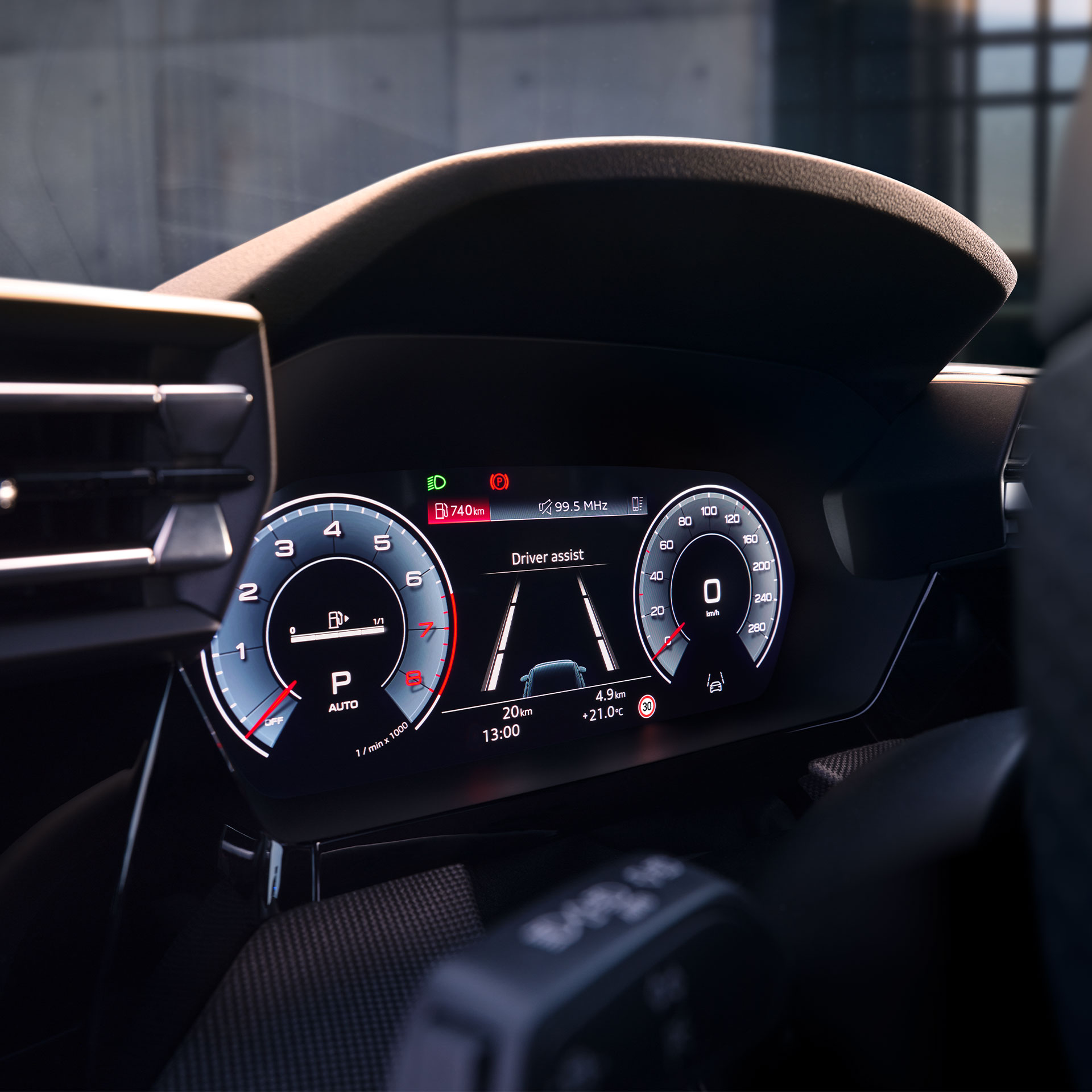 Foto del Audi virtual cockpit del Audi A3 Sportback. 