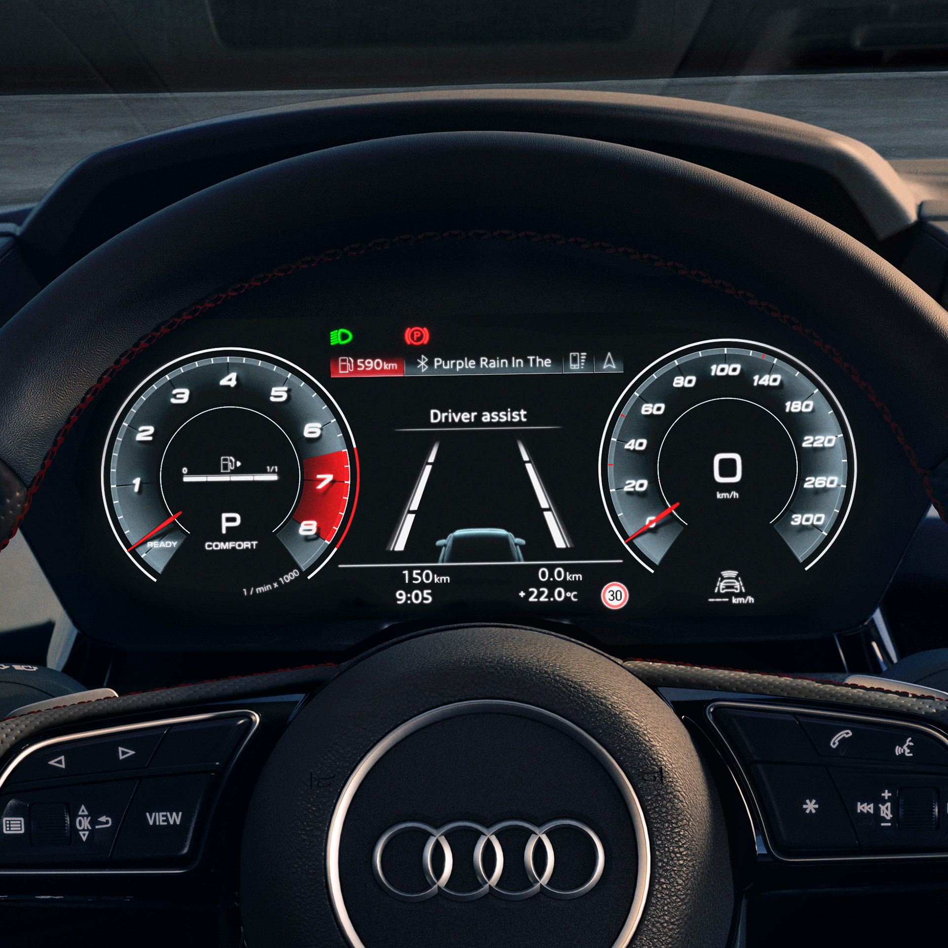 Foto del Audi virtual cockpit del Audi S3 Sportback. 