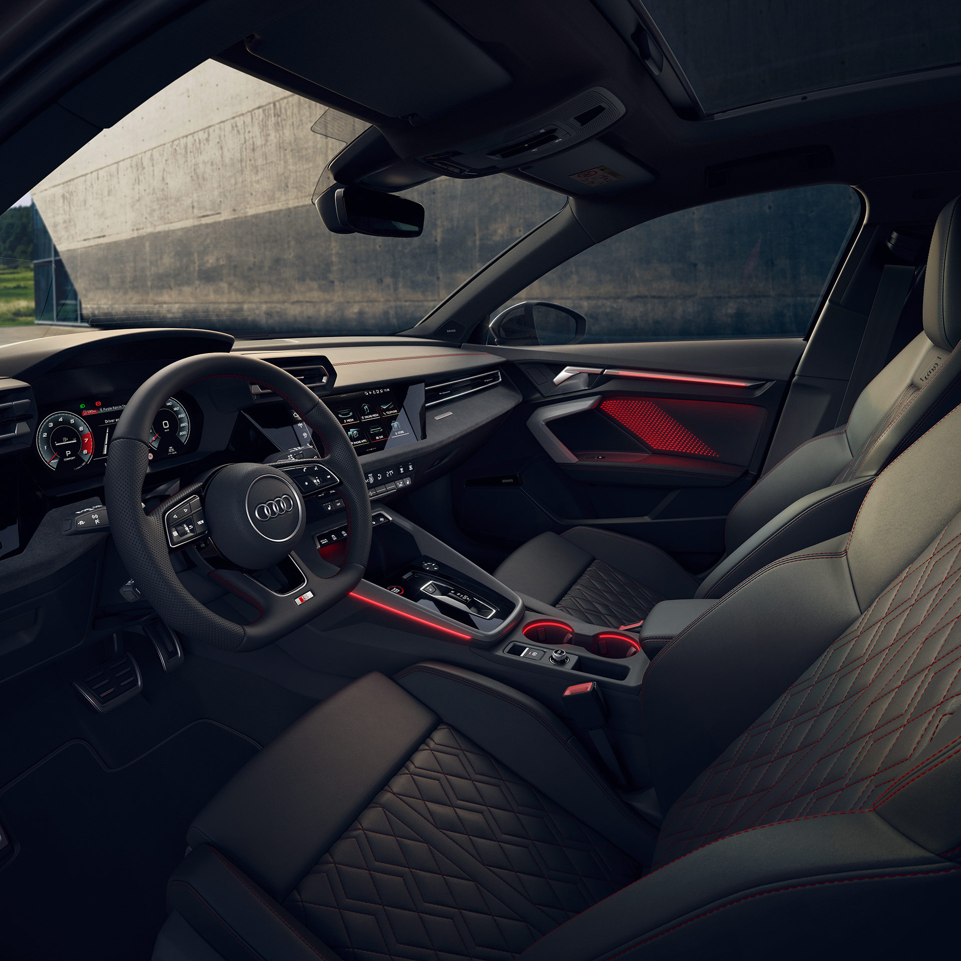 Foto del diseño interior del Audi S3 Sportback. 