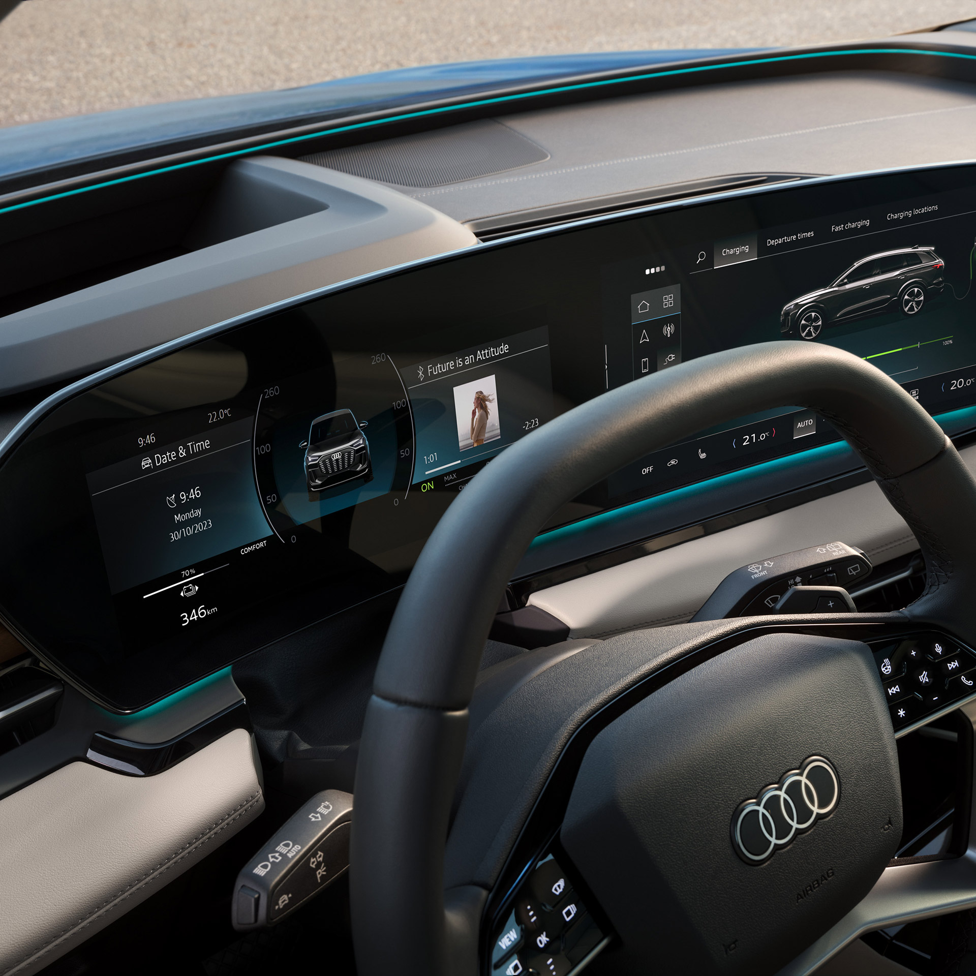 Foto del interior del SUV eléctrico Audi Q6 e-tron. 