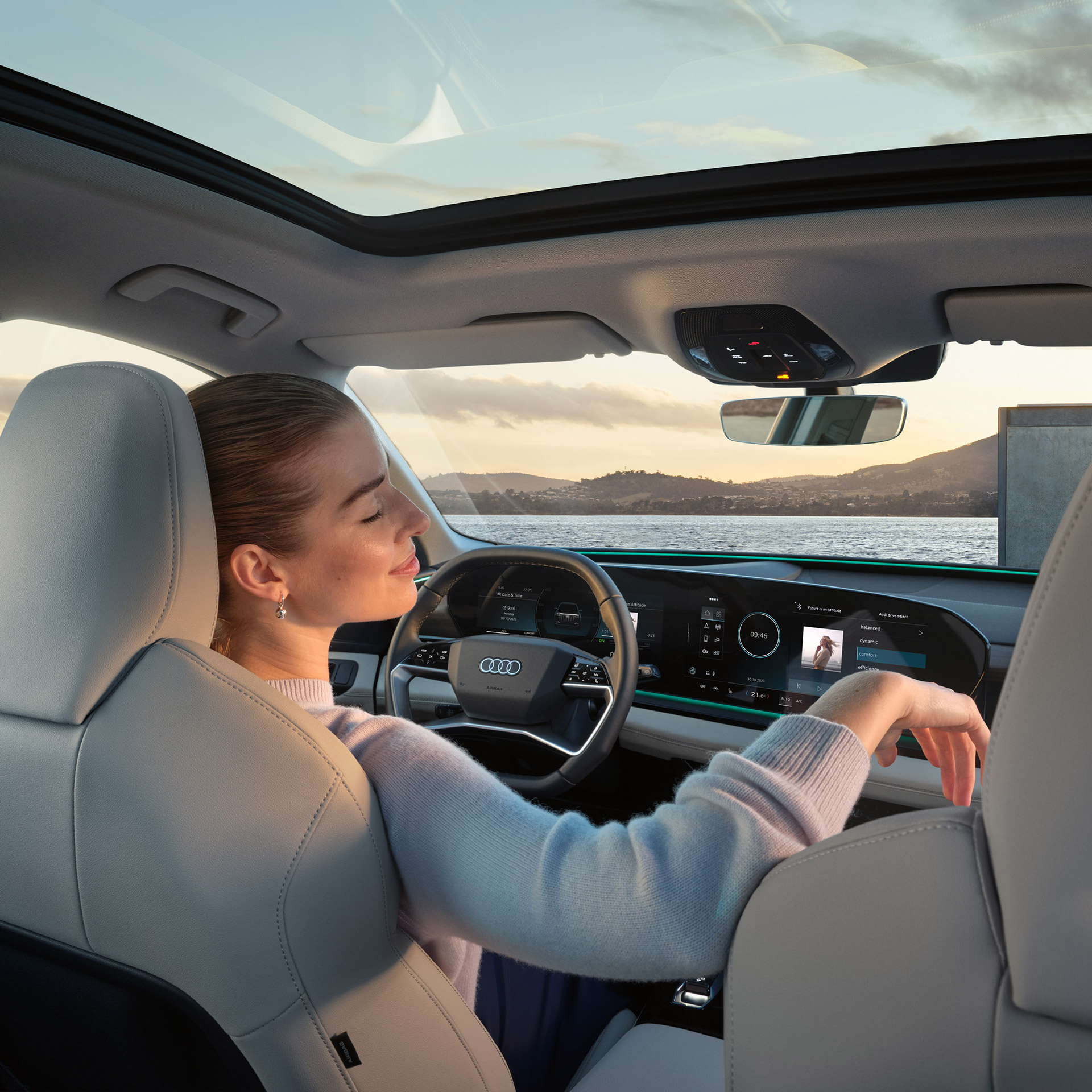 Foto del equipo de sonido del SUV eléctrico Audi Q6 e-tron. 